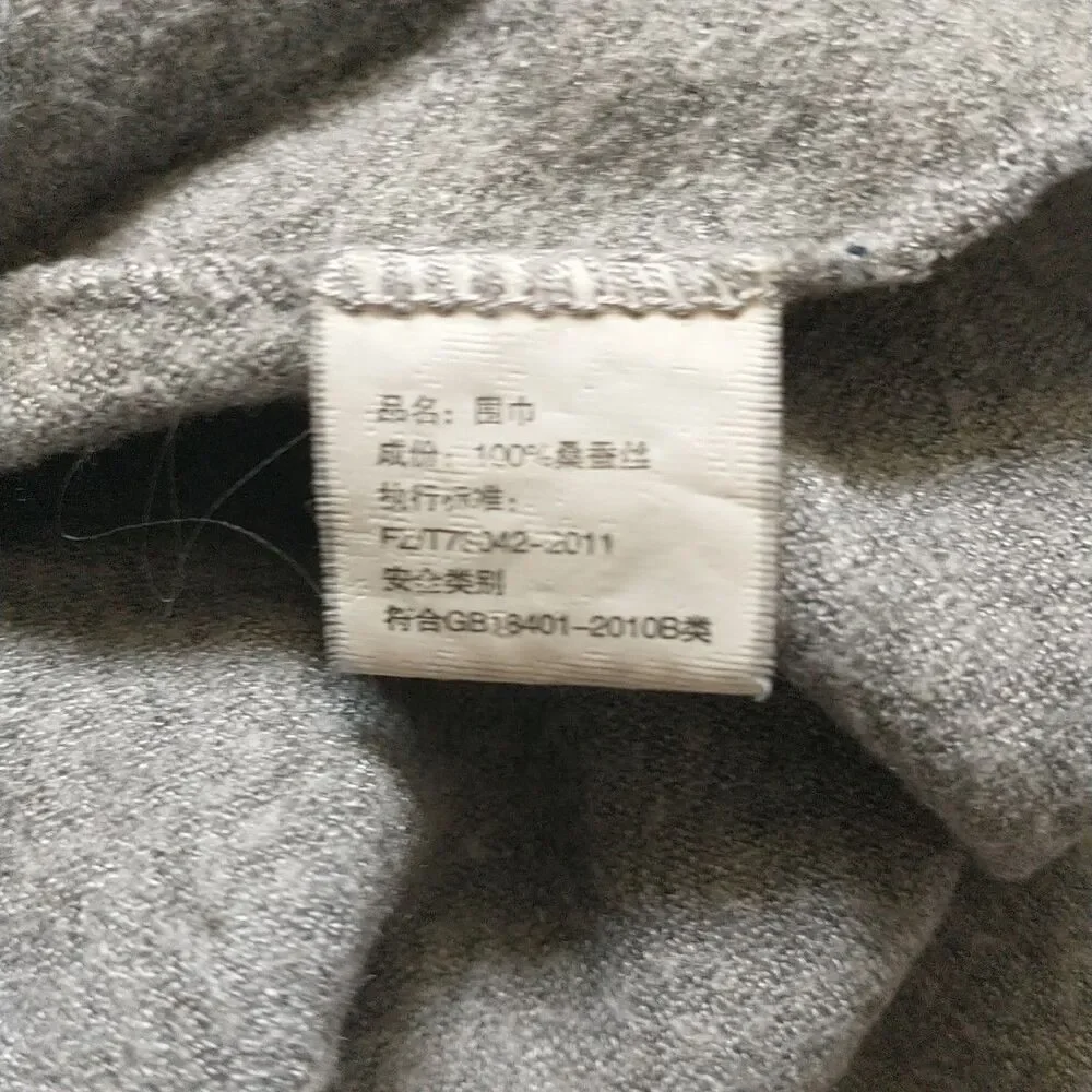 Large Scarf 100% Mulberry Silk Gray Eyelash Fringes Knit Thick Rectangle 23x64